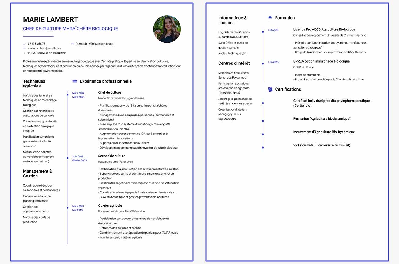 exemple de cv agricole
